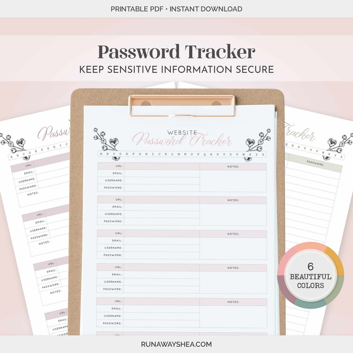 Editable Password Tracker Printable | Feminine Floral Fillable Password ...