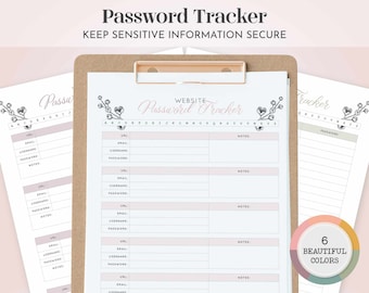 Editable Password Tracker Printable | Feminine Floral Fillable Password Log (PDF) P-33