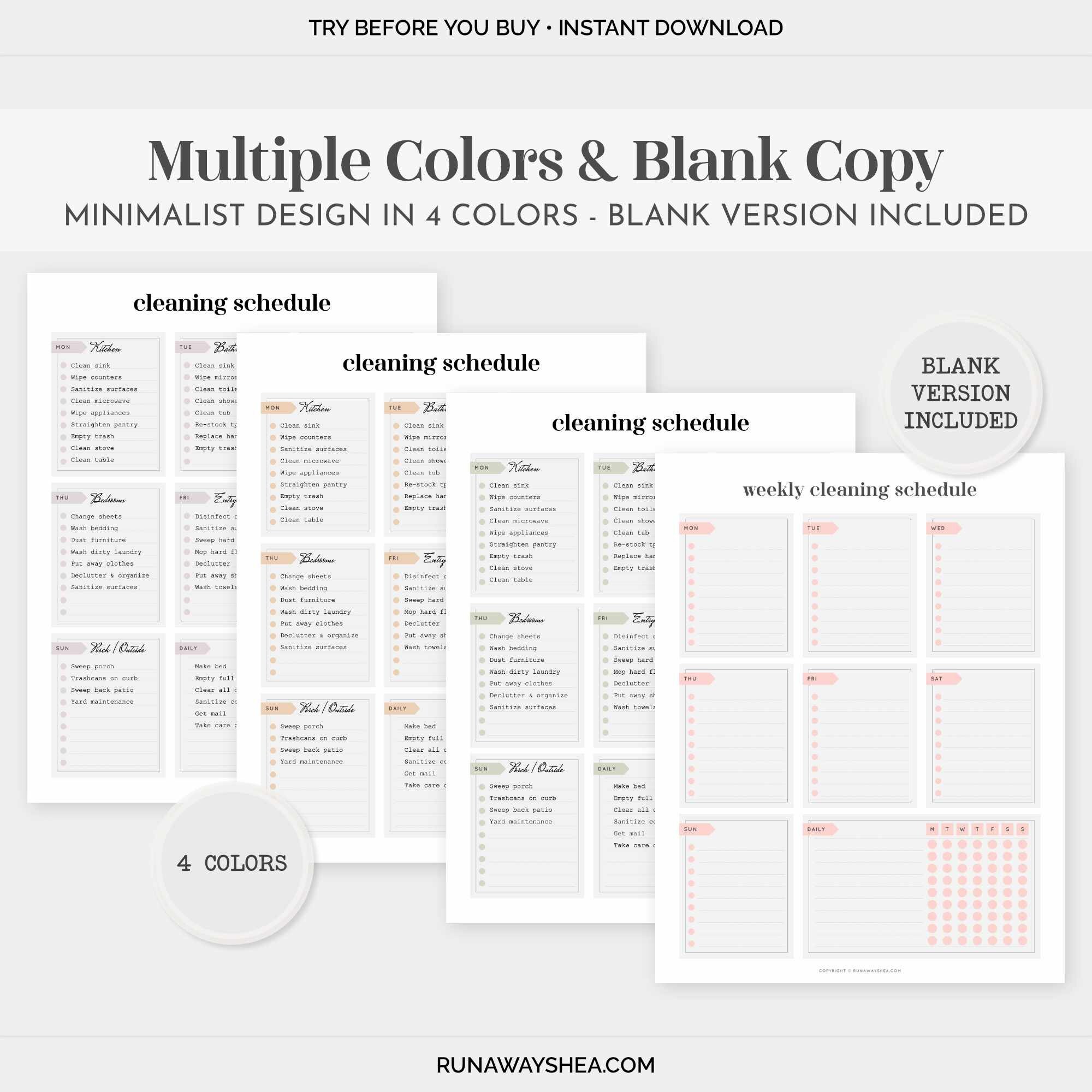 Editable Weekly Cleaning Schedule for Household Chores | Printable ...