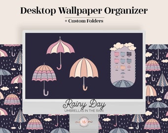 Rainy Day Umbrella Desktop Wallpaper Organizer | Wallpapers & Folder Icons (Digital Download)