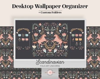 Scandinavian Unicorn Desktop Wallpaper Organizer | Wallpapers & Folder Icons (Digital Download)