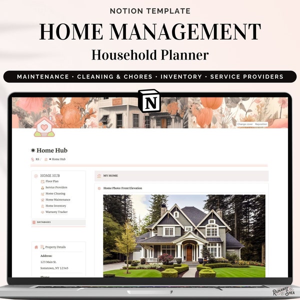 Notion Template Home Management Planner - Household binder cleaning schedule checklist, house planning maintenance manual for new home gift