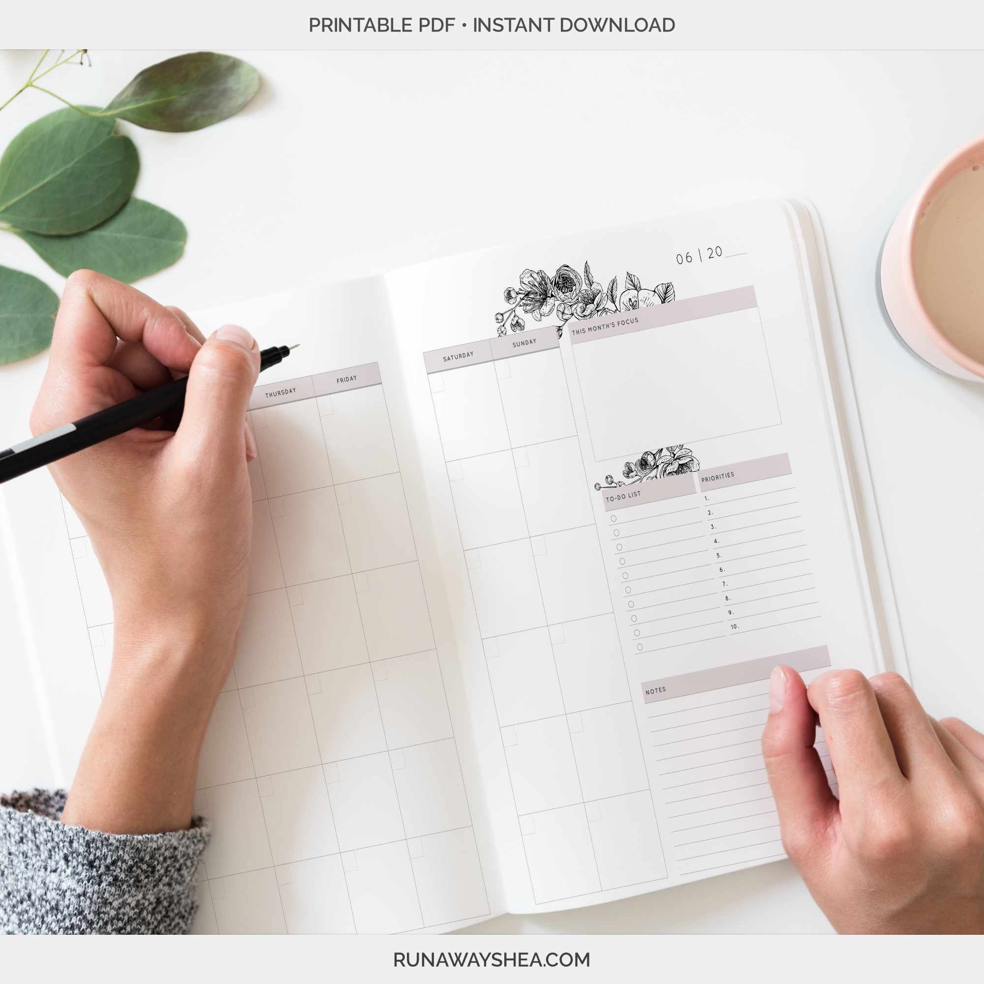 Monthly Calendar Spread Printable | Undated Monthly 2 Page Planner ...