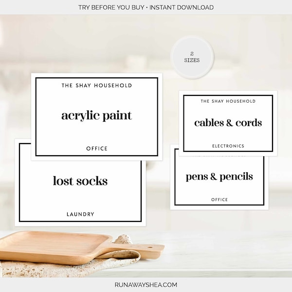 Editable Storage Labels Template | Customize Your Own Labels & Use for Home Organization Basket Clip Label Holders | L-01