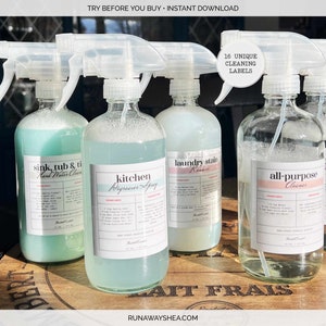 Modello di etichetta di pulizia modificabile per flaconi spray da 16 oz / Etichette di detergenti con ricette di soluzioni detergenti per l'organizzazione domestica / L-01