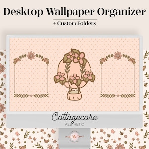Desktop Organizer Cottagecore Wallpaper - vintage art lunatique mignon Mac dossier icônes pack ordinateur fond cadeau esthétique pour elle