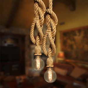 Retro Vintage Hemp Rope Pendant Lamp kit , Industrial  Pendant Light ,  Pendant Rope Light, Hanging Rope Lamp , Ceiling Lamps  kit E27