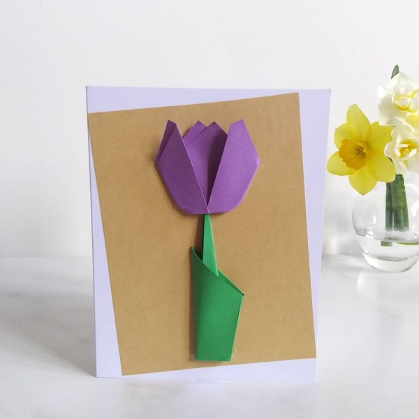 Tulip Greeting Card Origami Tulip Card for Mom Origami Flower Card Card For Her - Origami Card Handmade Card Happy Spring Time Card Mother