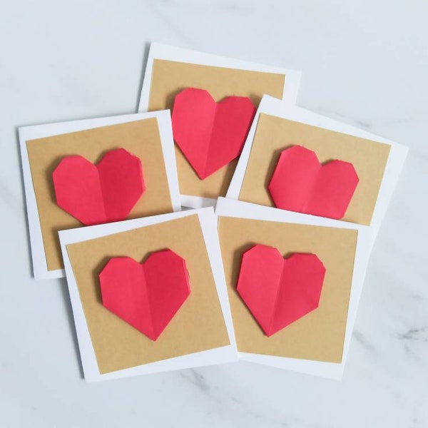 Card Mini Heart Set of 5 I Love You Notes Origami Cards Handmade Origami Mini Valentine Card Love Heart Cards Mini Love Notes Sweetheart