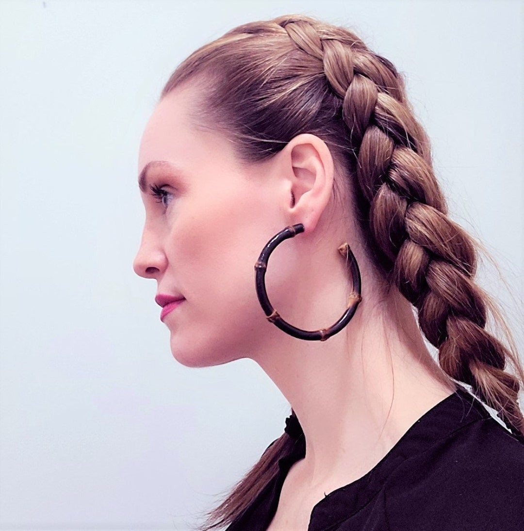 Bamboo Earrings Bamboo Hoop Earrings Wooden Bamboo Earrings Real Bamboo