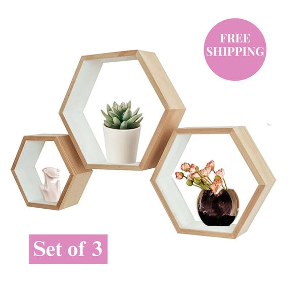Decor Accents Wall Shelves For Nursery Floating Shelves For Plant Shelf Wall Art Wood Farmhouse Wall Shelf Honeycomb Set Of Three Decor