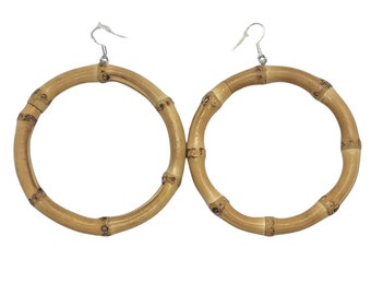 Wood Earrings Bamboo Hoop Earrings Natural Jewelry Bamboo Earrings Bamboo Earrings Wooden Bamboo Earrings Real Bamboo Earrings