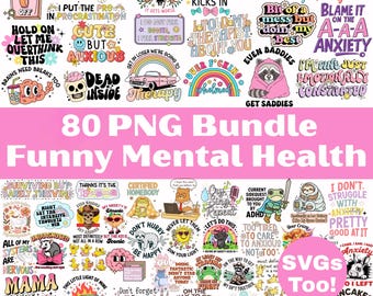 Funny Mental Health PNG Files Canva PNG Bundle Therapy Stickers Digital Download Mental Health Emotional Support Clipart Printable Art