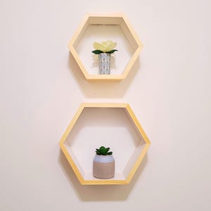 Honeycomb Hexagon Wall Shelves Set of 3 Wood Floating Shelf Plant Shelf Nursery Farmhouse Decor Modern Geometric Wall Art Set of 2 10.8 & 8.9"