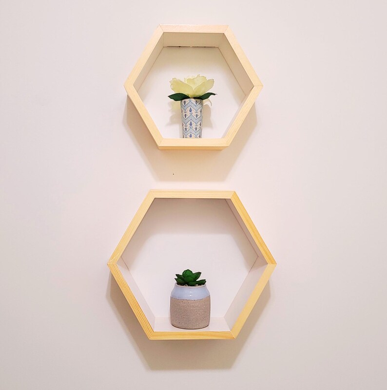 Honeycomb Hexagon Wall Shelves Set of 3 Wood Floating Shelf Plant Shelf Nursery Farmhouse Decor Modern Geometric Wall Art Set of 2 10.8 & 8.9"