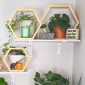 Honeycomb Hexagon Wall Shelves Set of 3 Wood Floating Shelf Plant Shelf Nursery Farmhouse Decor Modern Geometric Wall Art image 7