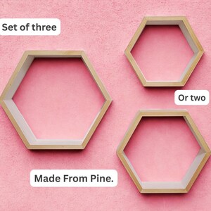 Honeycomb Hexagon Wall Shelves Set of 3 Wood Floating Shelf Plant Shelf Nursery Farmhouse Decor Modern Geometric Wall Art image 4