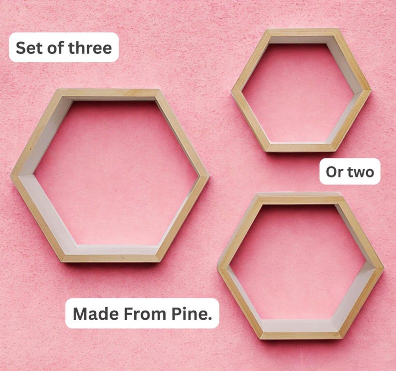 Honeycomb Hexagon Wall Shelves Set of 3 Wood Floating Shelf Plant Shelf Nursery Farmhouse Decor Modern Geometric Wall Art image 4
