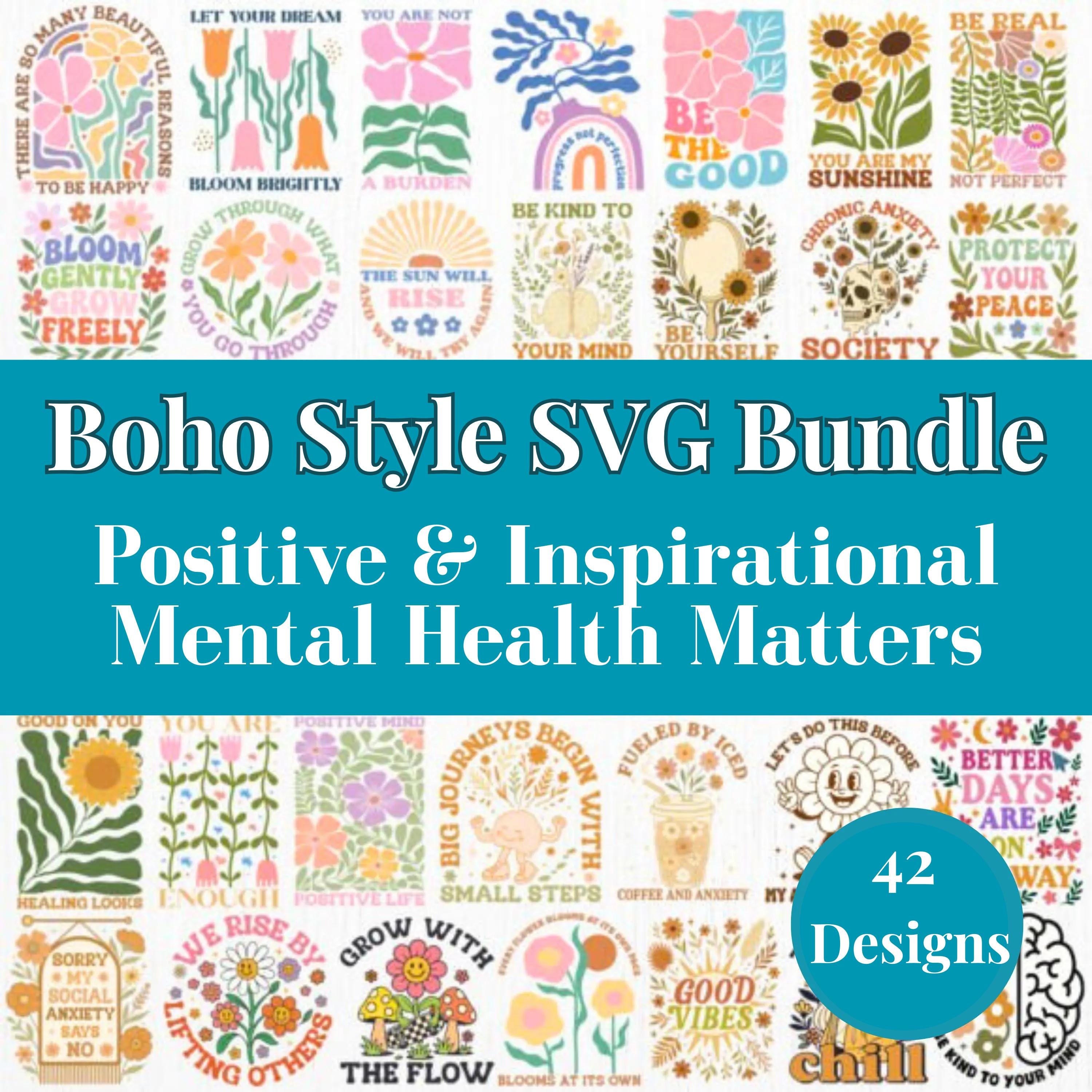 Mental Health SVG Bundle Positivity Matters Self Care PNG Design Set ...