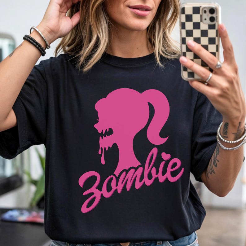 Trendy Tshirt for Women Graphic Shirt Pastel Goth Kawaii Gothic Womens Clothing Tops for Teen Girl Gift Her Zombie Shirt Pink Brabie T-Shirt Black