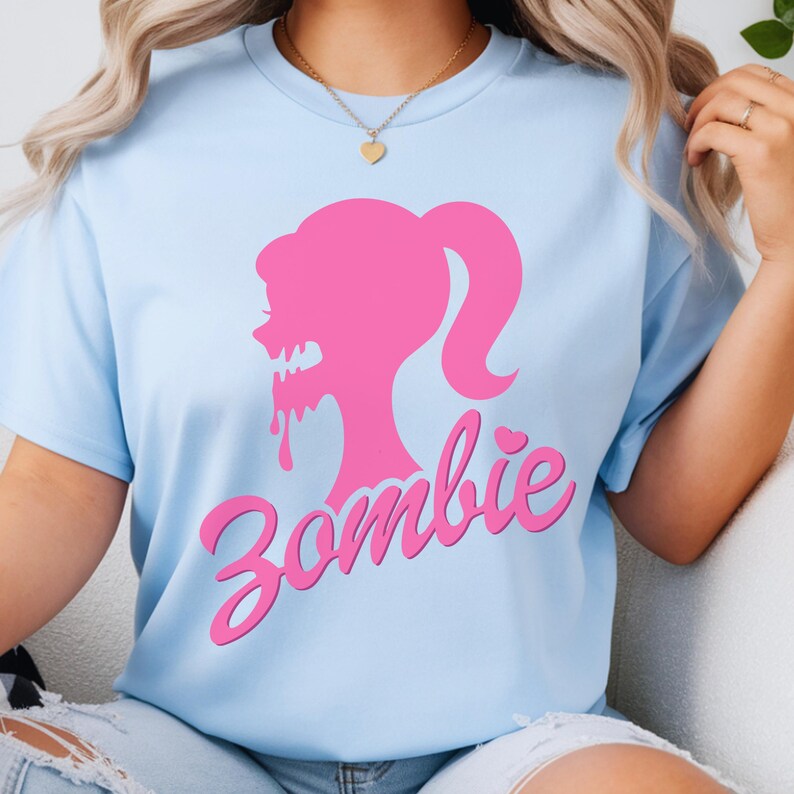 Trendy Tshirt for Women Graphic Shirt Pastel Goth Kawaii Gothic Womens Clothing Tops for Teen Girl Gift Her Zombie Shirt Pink Brabie T-Shirt Light Blue