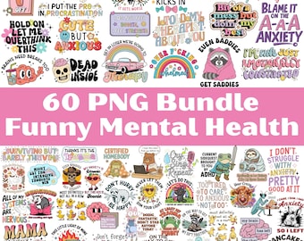 Funny Mental Health PNG Files Canva PNG Bundle Therapy Stickers Digital Download Mental Health Emotional Support Clipart Printable Art