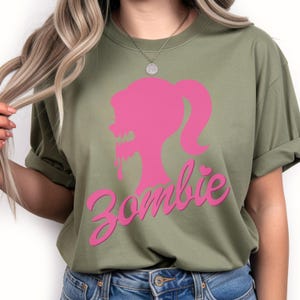 Trendy Tshirt for Women Graphic Shirt Pastel Goth Kawaii Gothic Womens Clothing Tops for Teen Girl Gift Her Zombie Shirt Pink Brabie T-Shirt Military Green