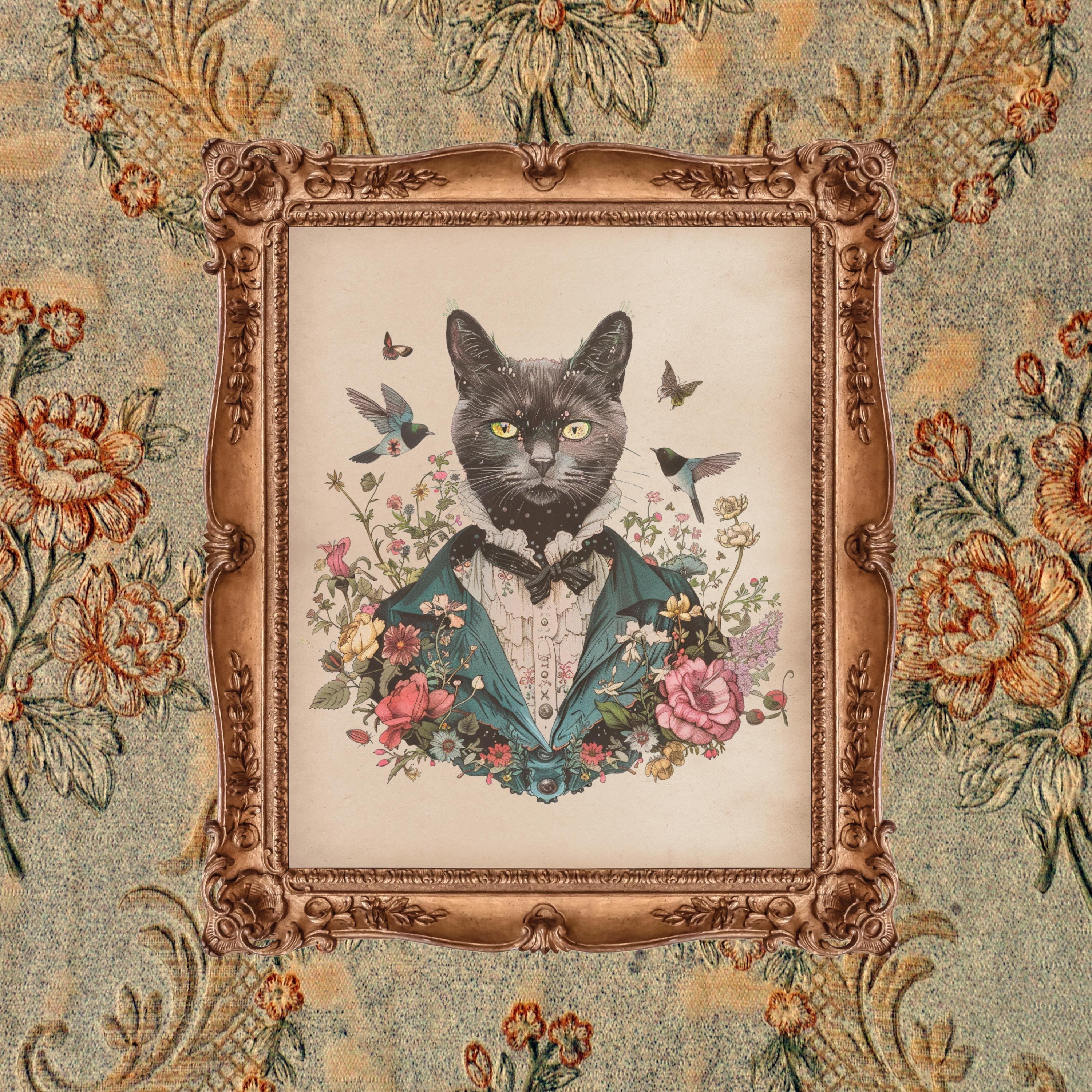 Renaissance Cat Art Print Bundle Anthropomorphic Cats With Birds ...