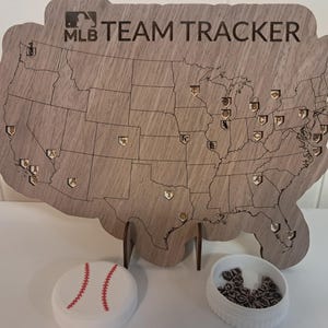 Handgemaakte MLB Stadium Tracker | Reiskaart honkbalteam met alle 30 Major League-stadions | Houten reiscadeau voor honkbalfans
