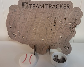 Handcrafted MLB Stadium Tracker | Baseball Team Travel Map with All 30 Major League Ballparks | Wooden Travel Gift for Baseball Fans
