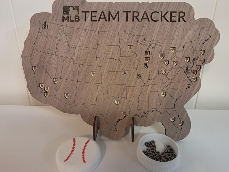 Handcrafted MLB Stadium Tracker | Baseball Team Travel Map With All 30 ...