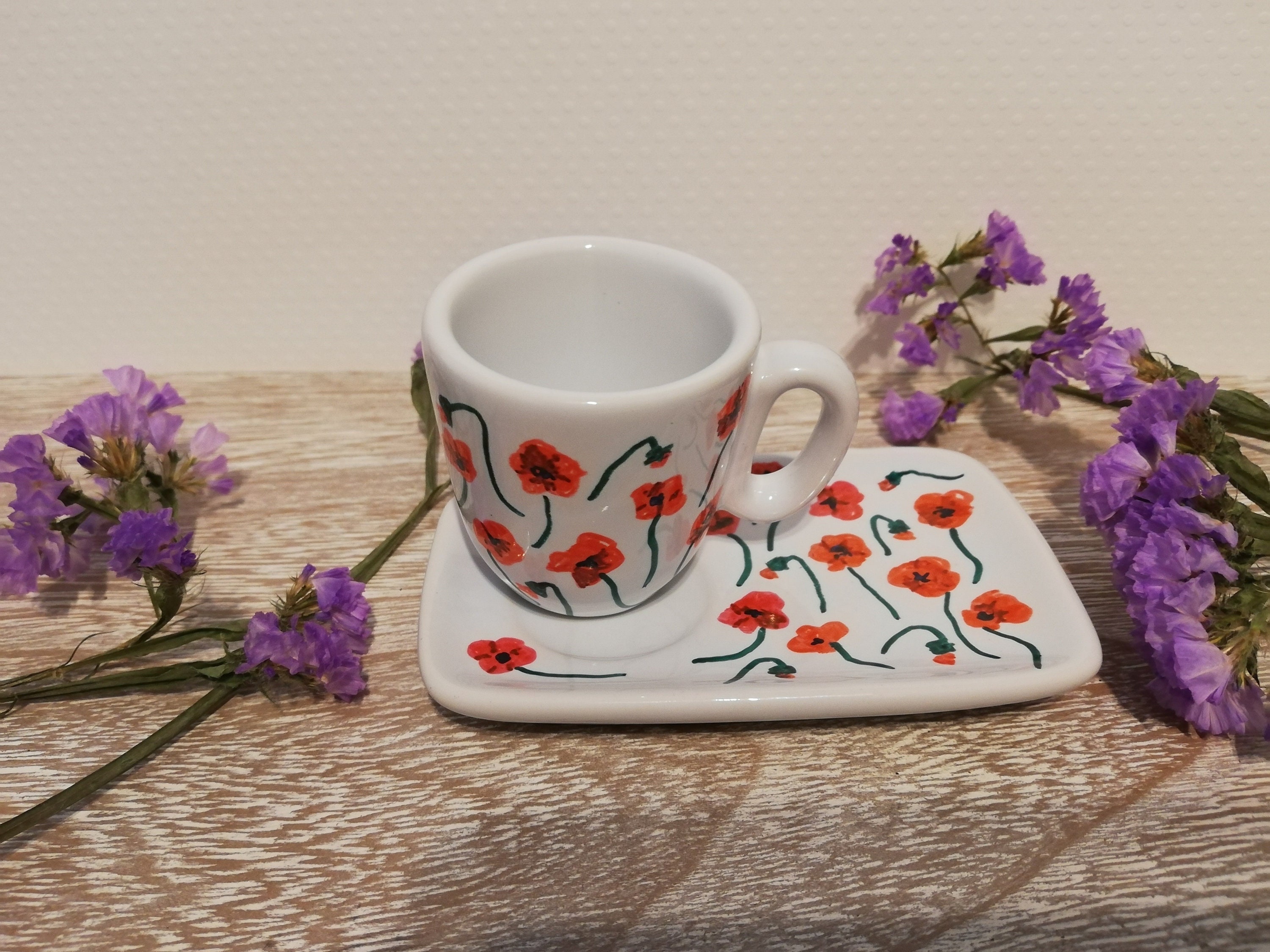 Tasse Miniature et Soucoupe Motifs Coquelicots