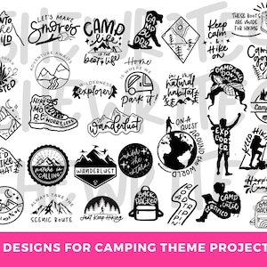Lot de SVG de thème de camping | Svg de vie de camp | vie en plein air svg | camping svg | nature svg | tente svg | montagnes png svg projet cricut