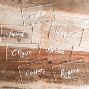 Cartões de nome de casamento personalizados em acrílico transparente | 10-100+ peças | Cartões de nome para eventos especiais | Favor de convidado | Nomes de casamento