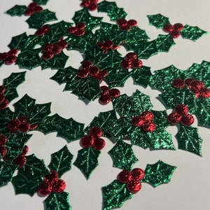 Stechpalme Beere Blatt Metallic Verzierungen Card Craft Weihnachtskuchen Dekoration/Topper Saisonales Handwerk Kranz 3,5cm