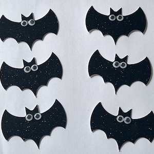 Chauves-souris Halloween scintillantes 6 décorations auto-adhésives fabriquées à la main pour décorations de cartes pour enfants