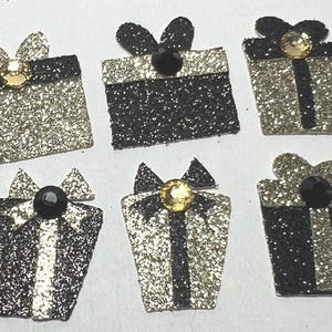 Kerstversieringen 6 zelfklevende glittercadeaus kaarttoppers handgemaakt met premium 280 gsm niet-vervalste glitterkaart