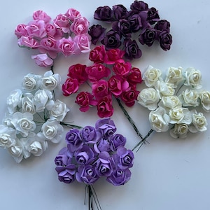 Miniature Mulberry Paper Tea Roses- Bunch of 12 Stems 15mm Flower Head Craft
