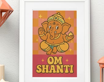 Om Shanti | Ganesha Wall Art | Hindu Elephant God Poster | Desi Home Decor  (Digital Download)
