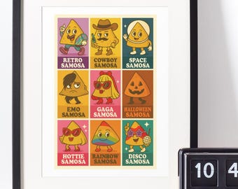 Samosa Party Retro Art Print: Funny Desi Food Pop Art (Digital Download)