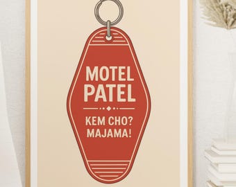 Motel Patel Print – Retro Gujarati Wall Art, Funny Desi Printable, Quirky Digital Download