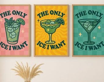Retro Cocktail Print Set: Martini, Margarita, Mojito (Digital Download)