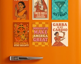 Retro Desi Magnets | Funny Indian Gifts | South Asian Fridge Decor | Majama Studio