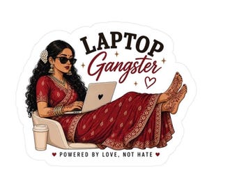 Laptop Gangster sticker | Kiss-Cut Vinyl Decal, South Asian woman in sari