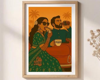Retro Desi Couple Print | Funny Indian Wall Art | Taco Lovers (Physical Print)