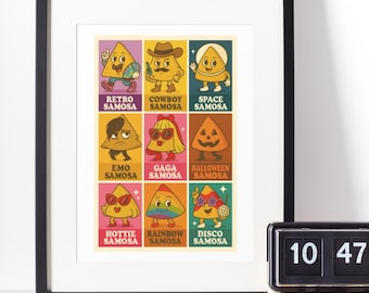 Funny Samosa Squad Art Print: Retro Desi Food Pop Art (Physical Print)