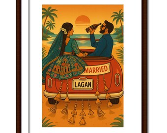 Funny Desi Wedding Print | Retro Indian Couple Art (Physical Print)