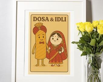 Dosa & Idli Retro Print: South Indian Couple Art (Physical Print)