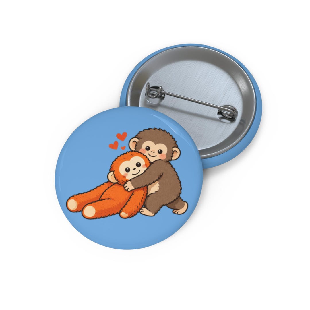 Hugging A Pin Cute Hugging Monkeys Pin Button | Enamel Style Round Badge - Etsy
