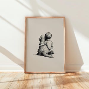 Goldendoodle Puppy & Boy Art Print | Cozy Nursery Decor